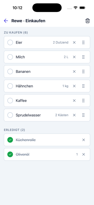 Einkaufsmodus — Artikel beim Einkaufen abhaken
