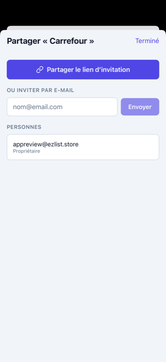 Partager une liste en famille par lien d'invitation ou e-mail